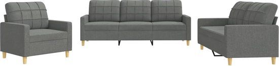 vidaXL 3-delige Loungeset met kussens stof donkergrijs