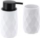 Tendance Badkamer accessoire set - tandenborstelbeker en zeeppomp Diamond - wit - kunststof