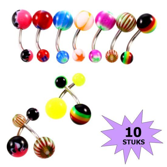 Fako Bijoux® - Navelpiercing - Acryl & RVS - Print - 10 Stuks