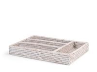 H&h Bestekhouder 4 plaatsen van wit rotan 34 x 24 x 5 cm