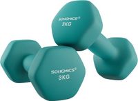 SONGMICS Set van 2 zeshoekige halters met neopreen coating, turquoise, 6 kg