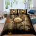 Parure de lit Steampunk avec motif d'engrenage et d'horloge, 3 pièces, King Size, marron