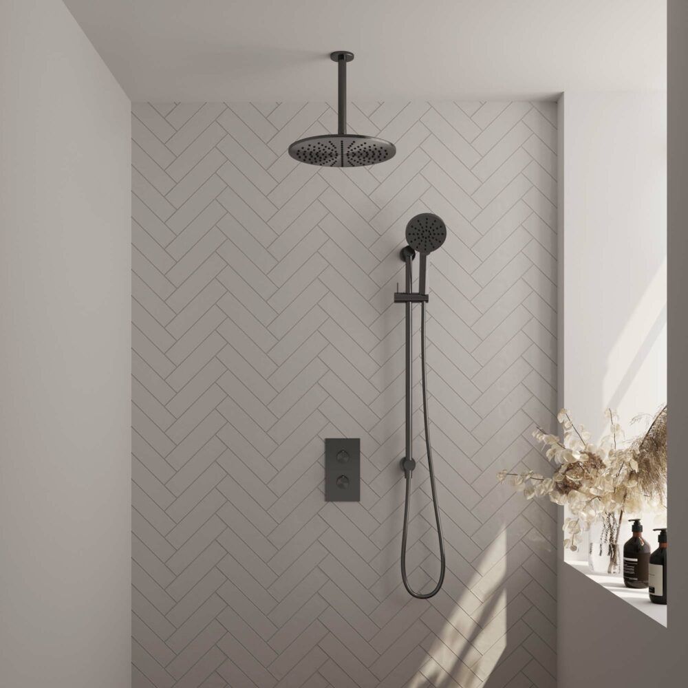 Brauer Gunmetal Carving thermostatische inbouw regendoucheset 2-weg omstel