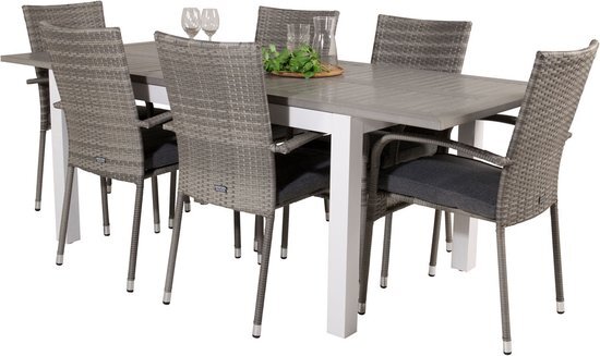 Hioshop Albany tuinmeubelset tafel 90x160/240cm en 6 stoel Anna grijs.