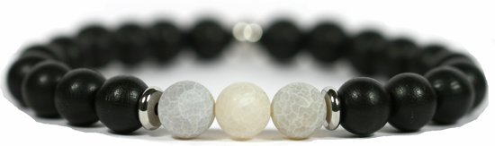 Heaven Eleven - heren armband - Zwart hout - 10mm - agaat kralen - 20cm voor andere maten zie omschrijving