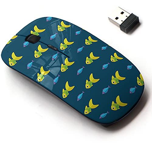 CJCBROES 2.4G draadloze muis met schattig patroonontwerp voor alle laptops en desktops met nano-ontvanger - Fish Pattern Ocean