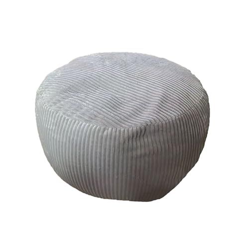 Merkloos Relaxdays Poef - Ribstof - Lichtgrijs - ⌀ 35 cm