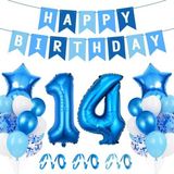 Merkloos Folieballon 14e Verjaardag Blauw - Happy Birthday Ballon