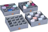 Relaxdays Ondergoed Organizer - Set van 4 - Stof - Grijs