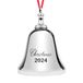 2024 Kerst Ornament - Elegante Zilveren Kerst Bell Ornament 2024 met Rood Lint. Jingle Bell 2024