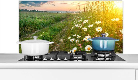 KitchenYeah Spatscherm keuken 100x50 cm - Bloemen - Aluminium
