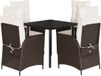 vidaXL 5-delige Tuinset met Kussens, Bruin, Polyrattan