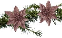 Cosy & Trendy Kerstboomversiering op clip donker beige glitter bloem 15 cm - 2x
