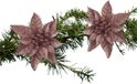 Cosy & Trendy Kerstboomversiering op clip donker beige glitter bloem 15 cm - 2x