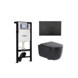 Geberit QeramiQ Dely Swirl Toiletset - 36.3x51.7cm - Geberit UP320 plieger inbouwreservoir - 35mm zitting - mat zwarte metalen bedieningsplaat - ronde knoppen - mat zwart
