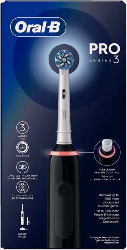 Braun Oral-B PRO 3 3000 Black Elektrische Tandenborstel - Sensitive Clean + 1 Extra Opzetborstel