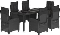 vidaXL 7-delige Tuinset met Kussens, Zwart, Poly Rattan