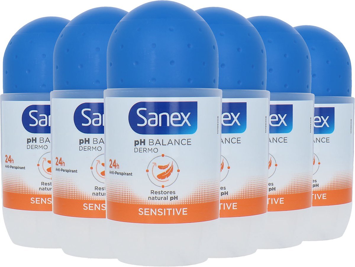 Sanex Dermo Sensitive Roll-on Deodorant (blue cap) - 6 x 50 ml