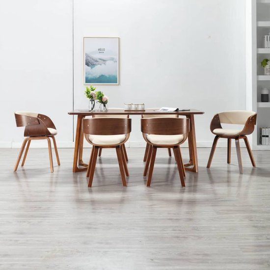 vidaXL Eetkamerstoelen - 6 stuks - Gebogen Hout en Kunstleer - Crème