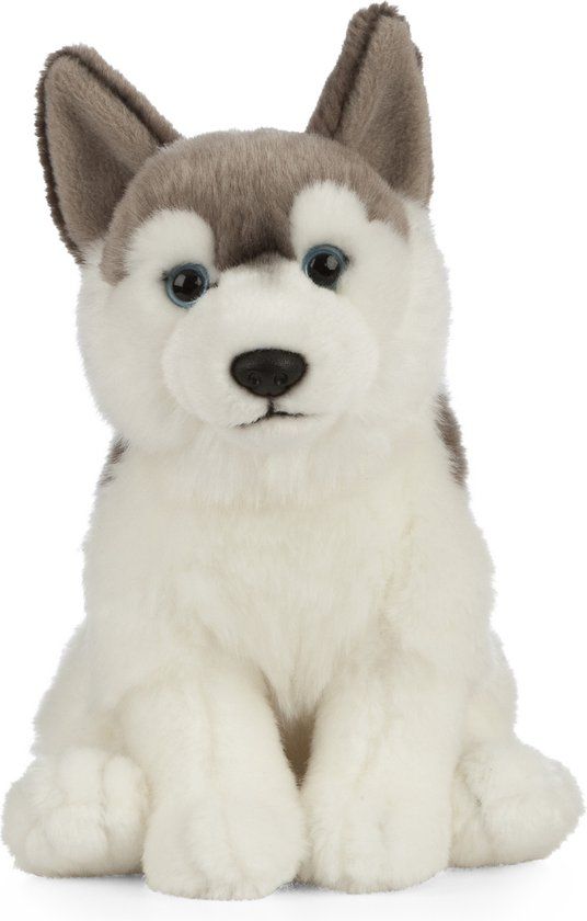Living Nature Pluche Husky Hond Knuffel - 25 cm - Grijs/Wit - Living Nature