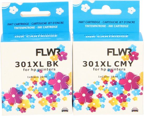 FLWR 301XL Ink Cartridge 2-Pack - Black & Color - Compatible with HP Printers