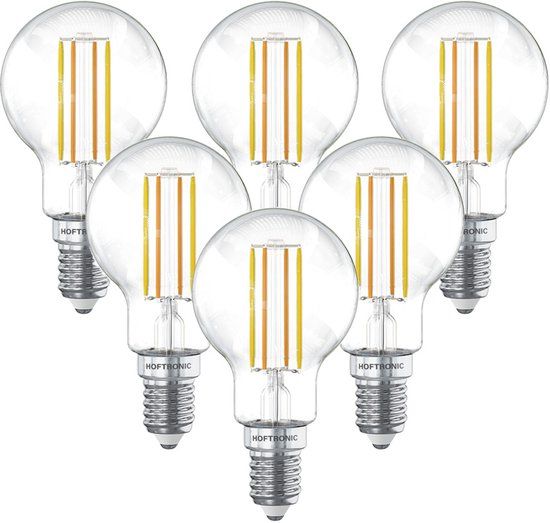HOFTRONIC - Set van 6 Smart Gloeilampen - 4,9 Watt 470 Lumen - P45 Vorm Helder - 1800-3000K - Dimbaar - E14 Fitting
