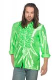 Wilbers Jaren 80 & 90 Kostuum | Groene Ruchesblouse Satijn Foute Neon Disco | Maat 50