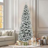 YITAHOME Kunstkerstboom, 229 cm, smalle sneeuwbedekte kerstboom met afstandsbediening, voorverlichte boom met warmwit/veelkleurige 350 led-kleurveranderingsverlichting, ca. 1000 pieken