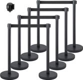 VEVOR Afzetpalen voor mensenmassa's, set van 8 stuks, met een 2 meter lange, uittrekbare zwarte lint. Zwarte afzetting voor mensenmassa's met een betonnen en metalen basis. Eenvoudige, onderling te verbinden constructie