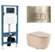 QeramiQ Dely Swirl Toiletset - Hangend toilet - Inbouwreservoir - Zonder spoelrand - Diepspoel - PK - Dual flush - Soft-close zitting - Keramiek - Messing geborstelde bedieningsplaat