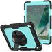 Case iPad Case voor iPad pro 10.5 2017/iPad air 3 10.5 2019 met 360 graden draaibare opvouwbare standaard, trendy schokbestendige case met polsband en schouderriem, zwart+lichtblauw