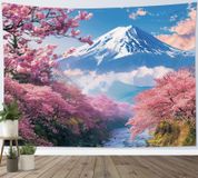 Tapis mural rose fleurs paysage cerisier en fleurs 92x70 pouces