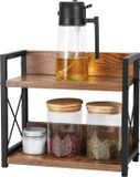 Famanu – Houten kruidenrek met 2 niveaus – Teller- en koffie-station organizer – Geschikt voor keuken, bureau en pantry