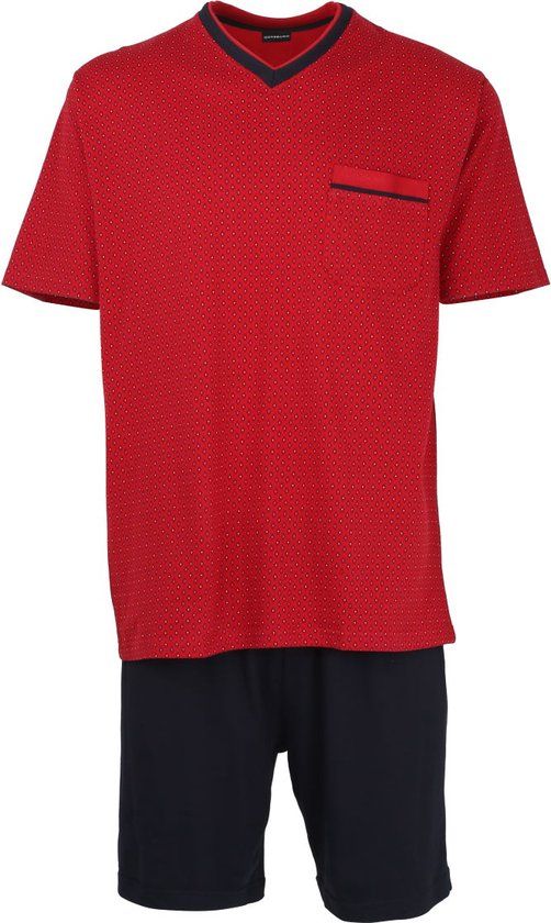 Götzburg Heren Shortama - V-hals - Rood met Blauw en Wit Dessin - Katoen - 6XL