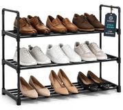 CUQOO Premium 3 Tier Heavy Duty Metalen Schoenenrek in Zwart