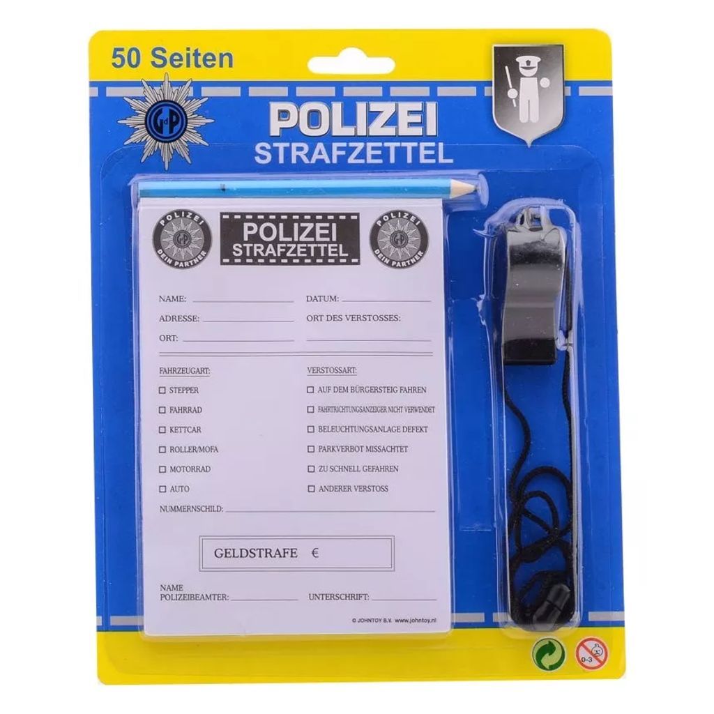 Johntoy Bonnenboekje Politie met Potlood en Fluit Duits