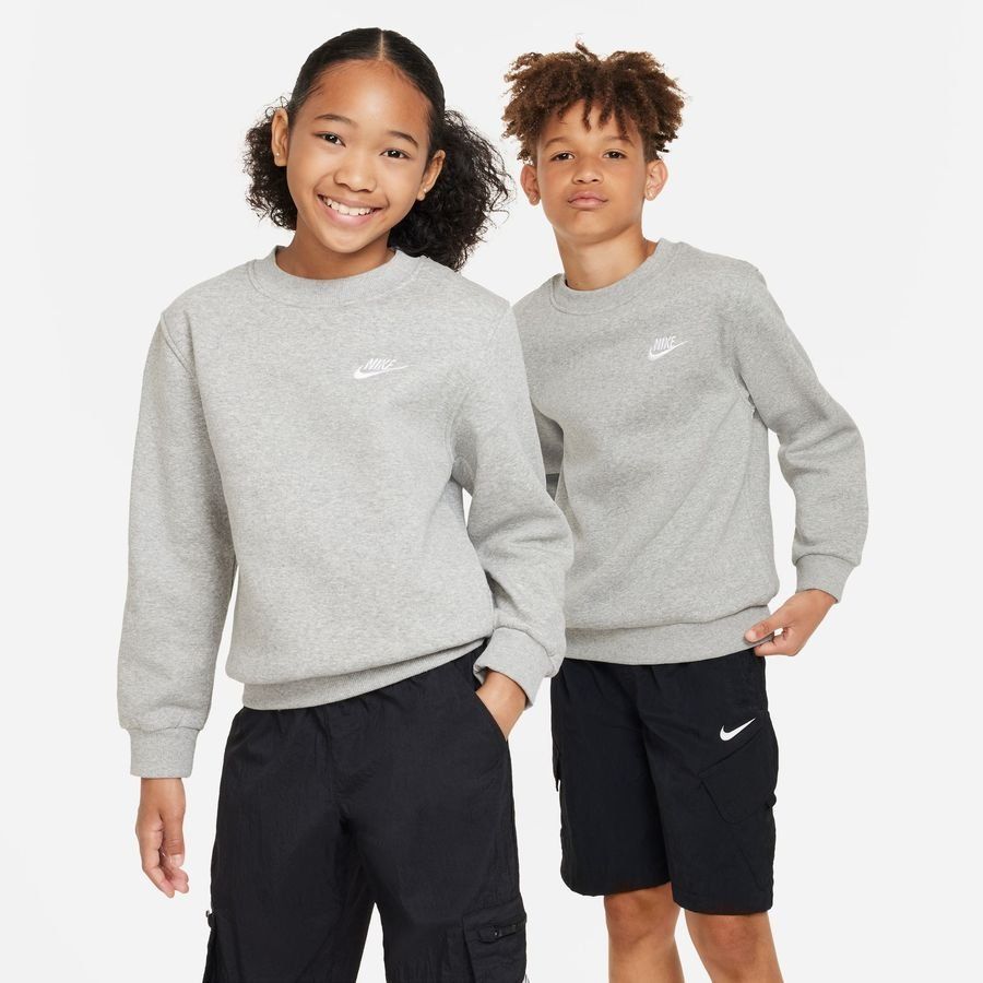NIKE K NSW CLUB FLC CREW LS LBR Unisex Sporttrui - Grijs - Wit - Maat L