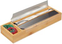 Merkloos Relaxdays Rollenhouder voor lade, bamboe & rvs, lichtbruin/zilver