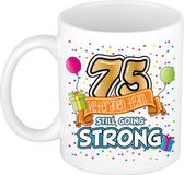 Bellatio Decorations Mok 75 jaar - Wit - Keramiek - 300 ml
