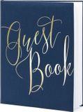 Merkloos / Sans marque Partydeco Sp. Z O. O. Gastenboek - donkerblauw/goud - 20 x 25 cm - 22 blz - bruiloft - jumileum - receptieboek - trouwen - huwelijk
