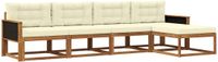 vidaXL - Bank loungeset - 5 zitplekken - Natuurlijk en crème - Acacia hout