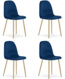 LEOBERT Set van 4 eetkamerstoelen PADVA – Fluweel donkerblauw – Eiken metalen poten – Modern design