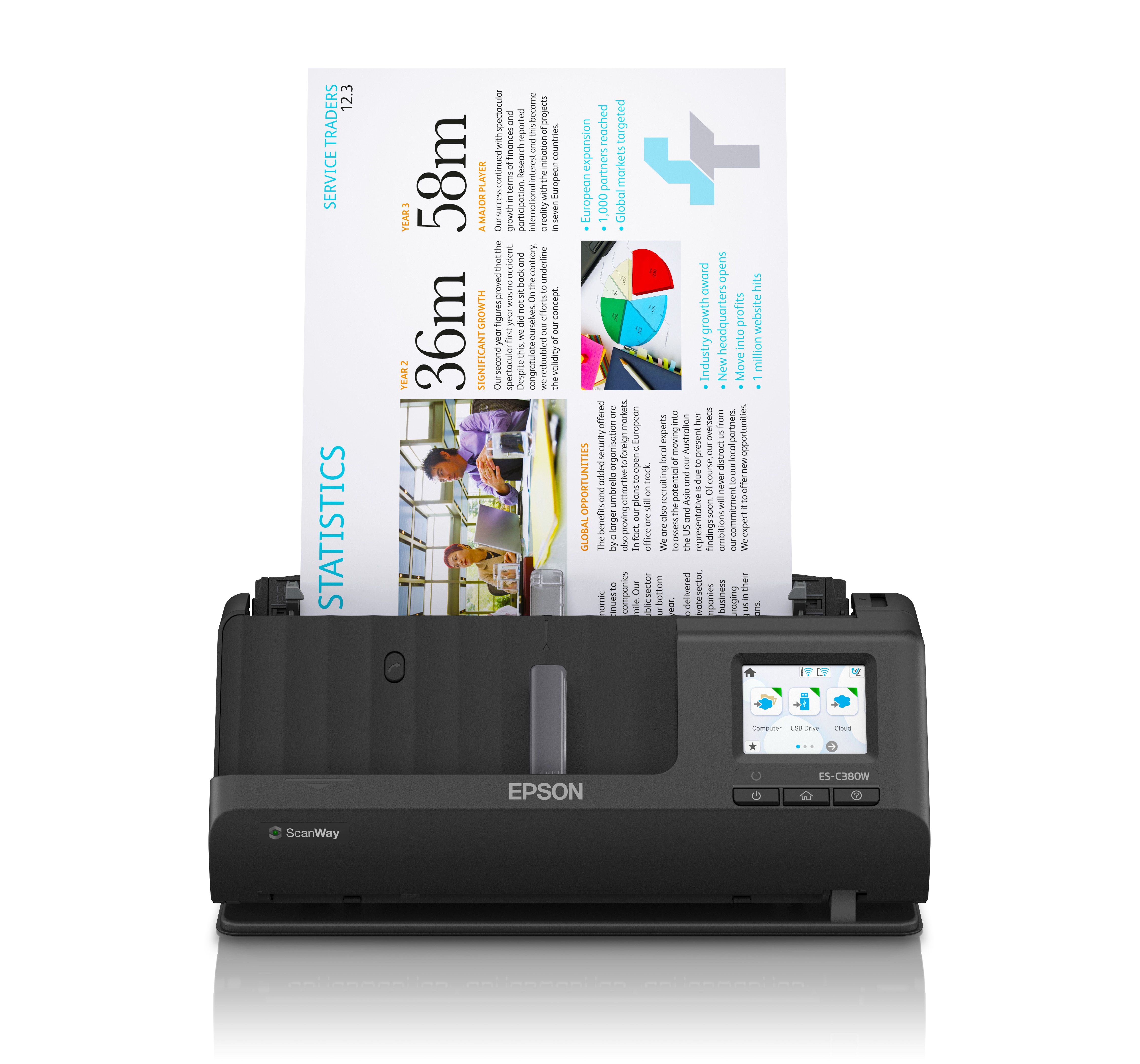 Epson ES-C380W A4 Scanner | ADF | 600 x 600 DPI | Zwart