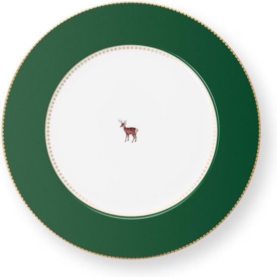 Pip Studio Love Birds Dark Green Hert Dinerbord ⌀26.5cm Porselein Donkergroen met Hertje