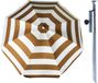 Merkloos Parasol met metalen grondharing - goud/wit gestreept - polyester - dia 140 cm