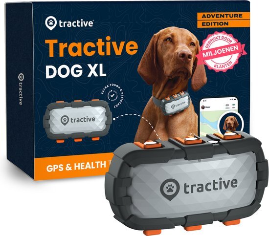 Tractive DOG XL Adventure - Locatie tracker met GPS Gezondheid &amp; Activity functies - Waterdicht - Past op meeste halsbanden - Grijs
