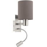 EGLO PASTERI E27 Wandlamp Antraciet, Bruin, Nikkel Stof/Weefsel, Staal