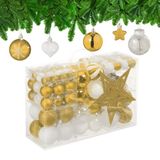 Relaxdays Kerstballen - Set van 101 - Plastic - Onbreekbaar - Kerstpiek Ster - Goud/Wit