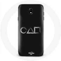 Maniacase Hoesje voor Samsung Galaxy J3 2017 Inktvis Game logo symbolen vierkant cirkel driehoek Zwarte achtergrond