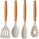 Cookinglife Spatelset - Bakspaan, opscheplepel, saladelepel & spaghettilepel - Houten handvatten - Hout beige 4-delig